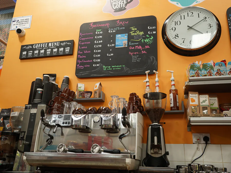 Pirates Adventure café espresso machine and coffee counter